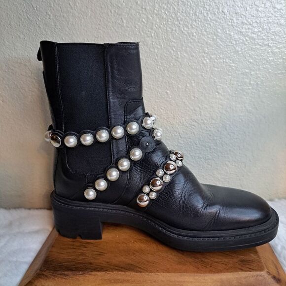 Zara Savida Ankle Boots with Pearl Straps Black Size 6 (36UK) w/1 flaw - Picture 11 of 13
